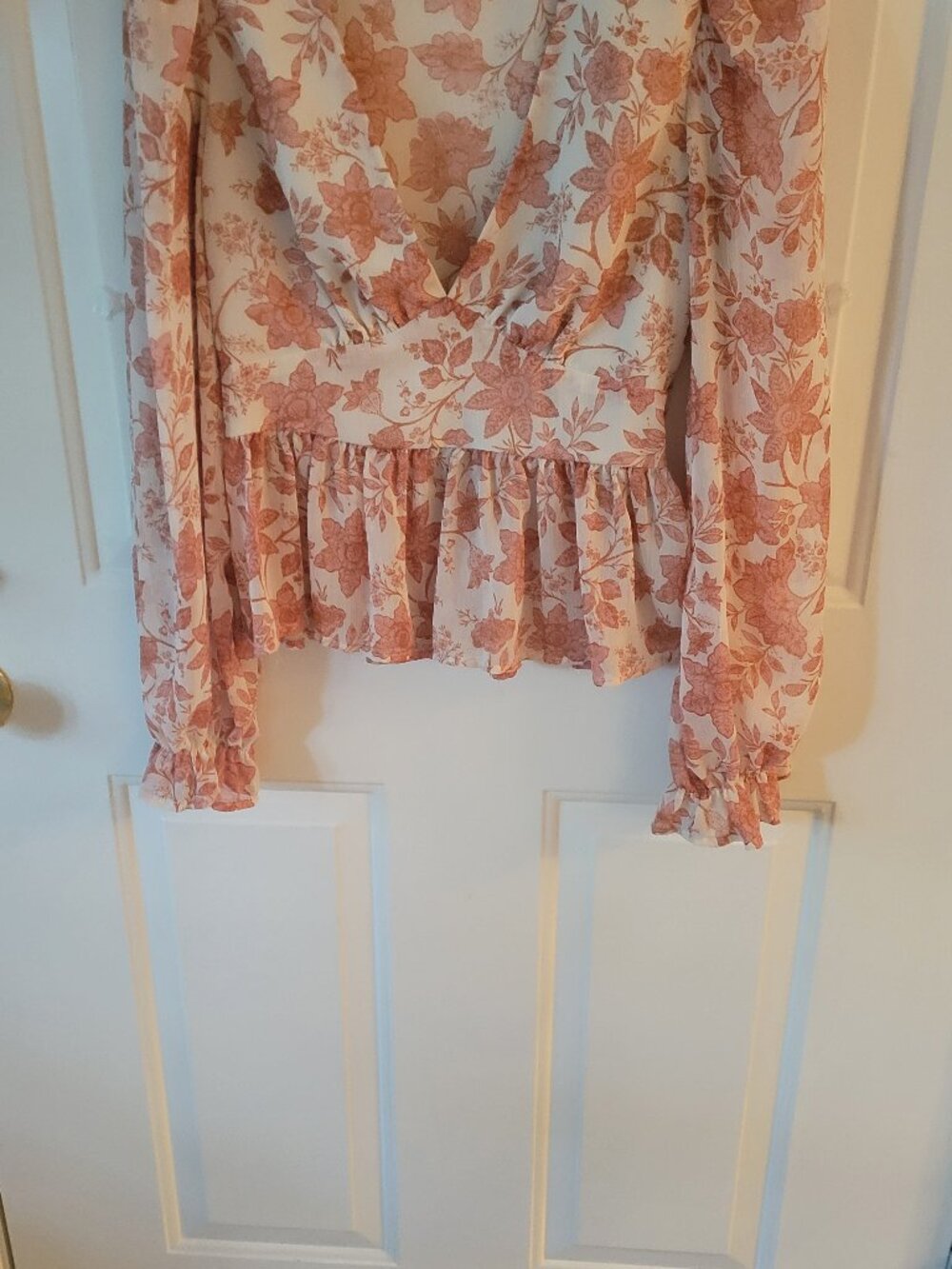 Gorgeous Peach Print Ruffle Blouse